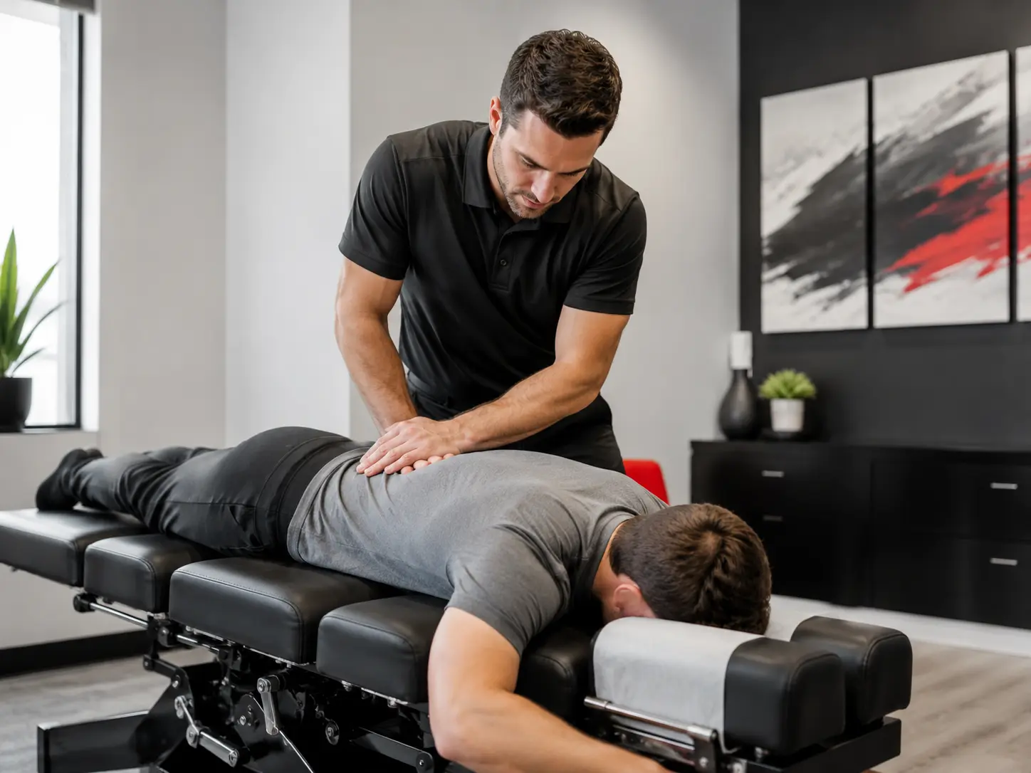 Chiropractor performing a targeted back adjustment during a chiropractic care visit